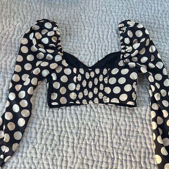 MANGO polka dot crop long sleeve bustier blouse - Picture 2 of 5